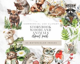 Watercolor Woodland Animal Clipart: Storybook Nursery Decor (Digital Download PNGs)
