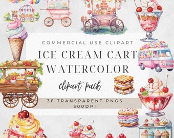 Clipart del carretto dei gelati: PNG di dessert ad acquerello (36 immagini)