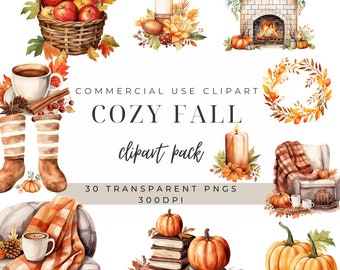 Paquete de imágenes prediseñadas de otoño acogedor: Hojas de otoño, clima para suéteres (descarga digital)