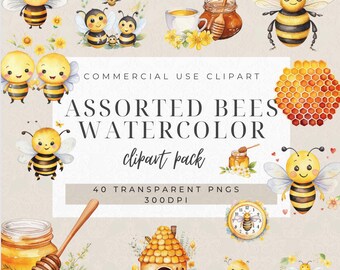 Watercolor Bee Clipart Set: Nursery Decor (Digital Download)