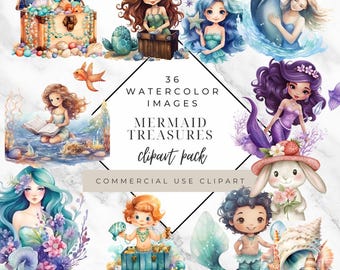 36 Meerjungfrau Clipart Bundle | Wunderliche Meerjungfrau PNG Set | Transparentes PNG | Meer Clipart | Ozean Journal Grafik | Sublimation