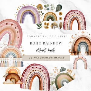 Boho Rainbow Clipart, Watercolor Rainbow Art, Cute Nursery Clipart, Printable Crafts, Designs for Kids, Rainbow Decor for Baby Showers