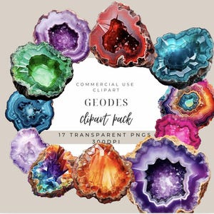 Geodes Clipart | Download Digital | Crystal Clipart | Pacote de Clipart Vibrante | Abstrato | Png Transparente | Clipart de Pedra Preciosa | Formato PNG