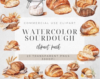 Aquarell Sauerteig Clipart: 23 Back PNGs für den kommerziellen Gebrauch