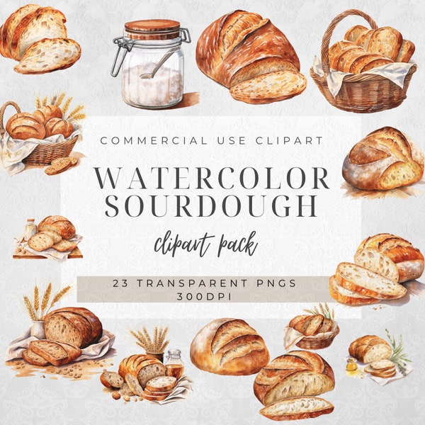 Watercolor Sourdough Clipart | Baking Clipart | Bread Clipart | Commercial Use | Junk Journal | Bread Baking Clip Art | Sourdough Bread