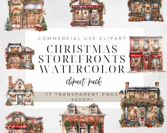 Watercolor Christmas Storefront Clipart: Holiday PNG Set (Digital Download)