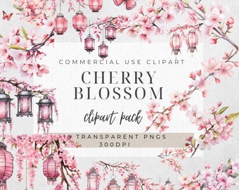 Watercolor Cherry Blossom Clipart: Butterfly PNG Set (Digital Download)