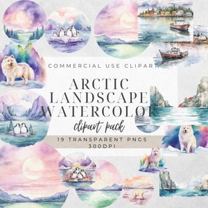 Paysage arctique des cliparts | Téléchargement numérique | Clipart hiver | Ours polaire PNG | Pays des merveilles d'hiver | Renard arctique | Pingouin clipart