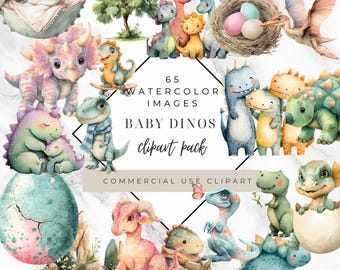 Baby Dinosaur Clipart – PNG Watercolor Dino Images (Digital Download)