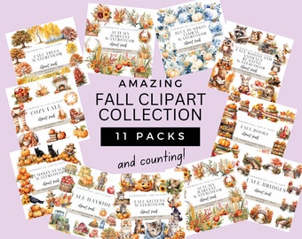 Fall Clipart Bundle: Pumpkins, Woodland Animals, Trees (PNG)