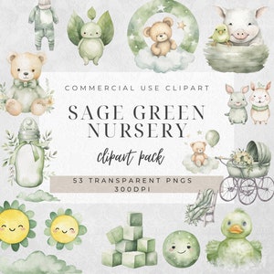 Sage Green Nursery Baby Clipart | Nursery Decor | Nursery Art | Clipart Instant Download | Sage Green Baby | Clipart | Kids | Baby Shower