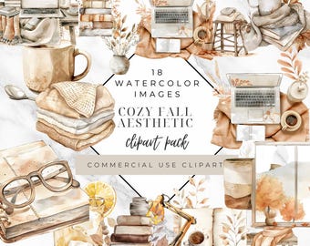 Cozy Fall Schreibtisch Clipart Set - 18 PNG Illustrationen (Digitaler Download)