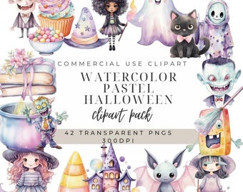 Pastel Halloween Clipart | Watercolor Witch PNG Images (Commercial Use)