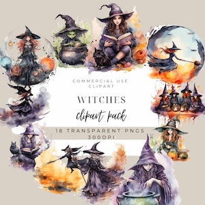 Witches Png | Junk Journal | Halloween Witch Watercolor Clipart | Halloween Png | Digital Paper Craft | Witch Clipart | Commercial Use