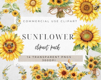 Sunflower Clipart Set: Botanical PNG Images (Digital Download)