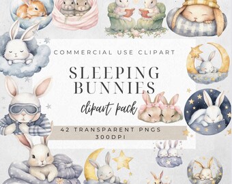 Bunny Clipart Bundle: Baby Shower, Spring Bunnies (42 PNG Images)