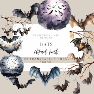 Watercolor Bats Clipart: Spooky Halloween PNGs (Digital Download)
