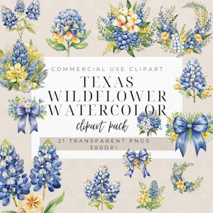 Texas Wildflower Clipart: Bluebonnet Floral Art (Digital Download)