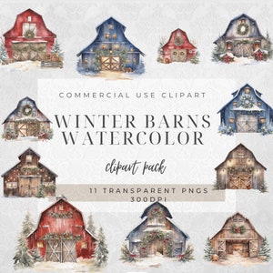 Winter Barn Clipart: Christmas Farm PNG Bundle (Digital Download)