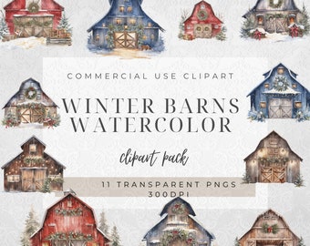 Winter Barn Clipart: Christmas Farm PNG Bundle (Digital Download)