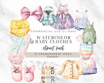 Watercolor Baby Clothes Clipart: Nursery Decor PNGs (Digital Download)