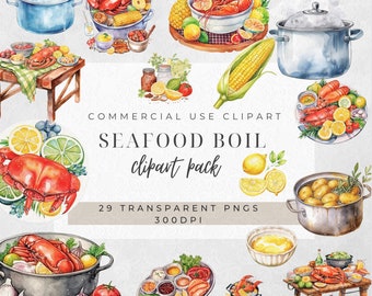 Seafood Boil Clipart: 29 Transparent PNG Designs (Digital Download)