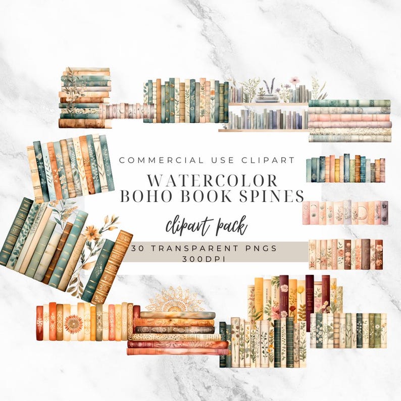 Boho Book Spine Clipart Printable Art Unique Designs Perfect for Book ...