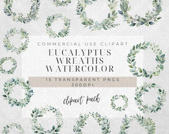 Watercolor Eucalyptus Wreath Clipart: Botanical Wedding Invitation (Digital Clipart)