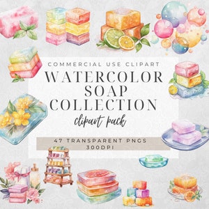 47 Pacchetto clipart Collezione sapone Png / Uso commerciale gratuito / Clipart aziendale per la produzione di sapone / Download istantaneo / Download digitale Clip Art