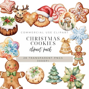 Watercolor Christmas Cookies Clipart: Holiday Baking PNGs (Digital Download)
