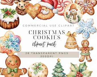 Watercolor Christmas Cookies Clipart: Holiday Baking PNGs (Digital Download)