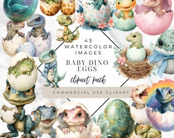 43 Baby Dinosaurier Ei Aquarell Clipart - Dino Jungtiere, Kinderzimmer Art