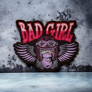 Bad Girl wings Embroidery Patch - Biker Girl Embroidered Patch