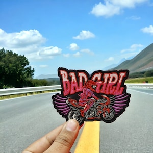 Bad Girl on Bike with Wings Embroidery Patch - Embroidered Patch