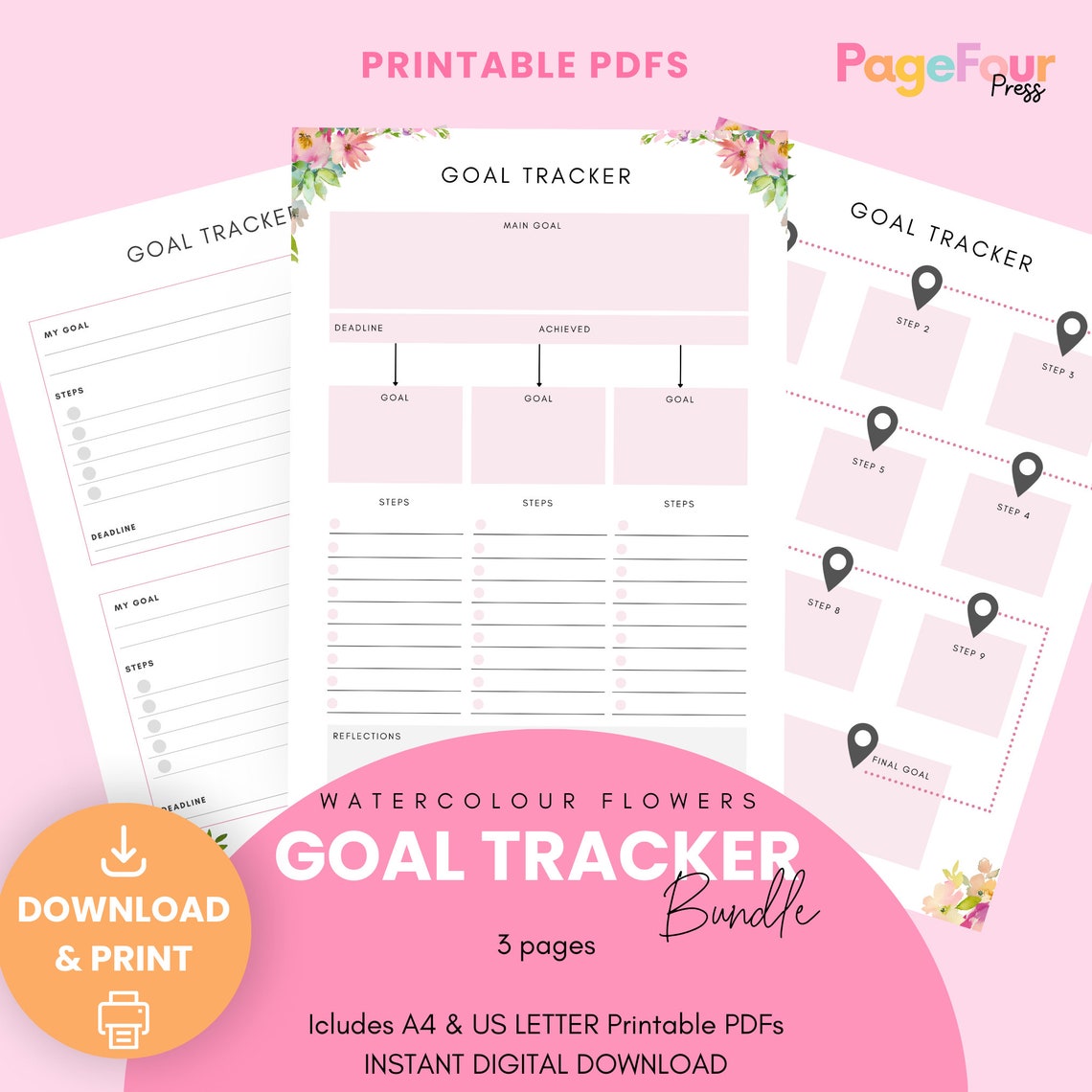 Goal Tracker Printables, Goal Planning Pdfs, Digital Download, Goal
