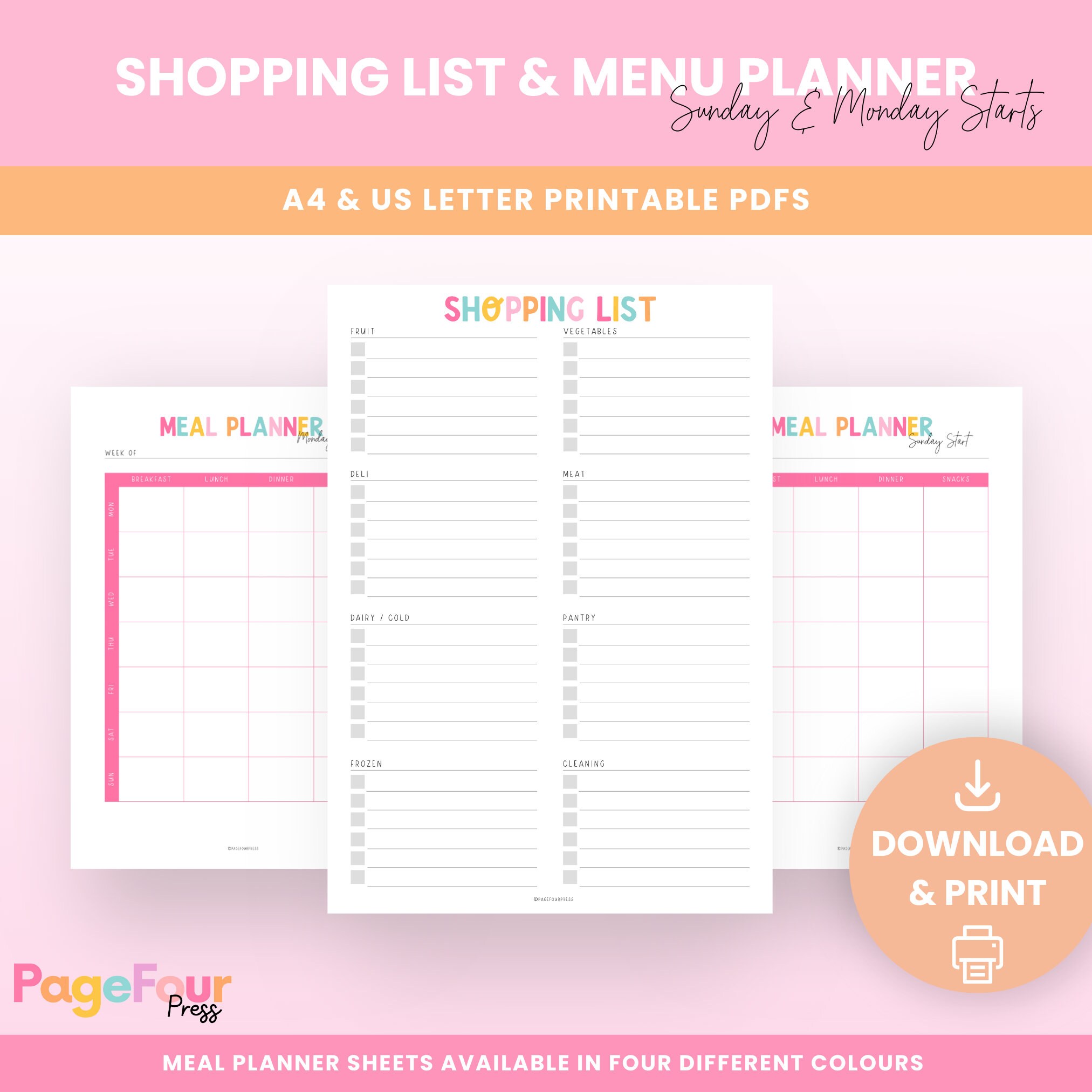 Shopping List Printable PDF Menu Planner Printable PDF Weekly Planner Printable Digital Download ...