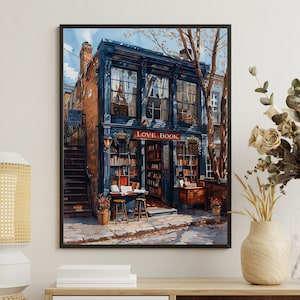 Love Book Shop Poster, Book Store Print, Reading Gift, Travel City Poster, Library Wall Art, Author Gift Idea, Vintage Bookstore Poster