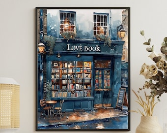 Book Store Print, Bookshop Poster, Reading Gift, Travel City Poster, Library Art, Author Gift, New York Bookshop Poster, Travel New York Art