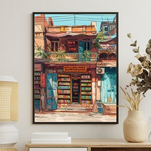 Book Store Print, Bookshop Wall Art, Reading Gift, Travell City Poster, Travel Poster, Library Art Author Gift Idea, Travel Bookstore Poster