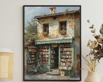 Vintage Library Poster, Book Shop Print, Book Lovers Gift, Reading Gift, Travel City Poster, Antique Wall Art, Vintage Book Store Poster
