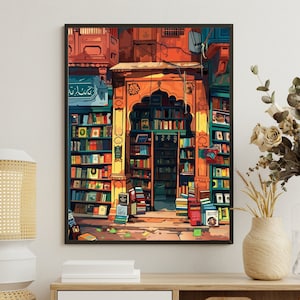 Travel City Old Delhi Poster, Book Store Print, Bookshop Poster, Reading Gift, Travelling Poster, Library Art, Author Gift, Vintage Poster