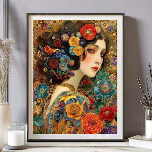 Gustav Klimt Print, Gustav Klimt Woman Poster, Vintage Exhibition Art Print, Vintage Poster, Portrait Art, Gallery wall, Klimt Lady Artwork