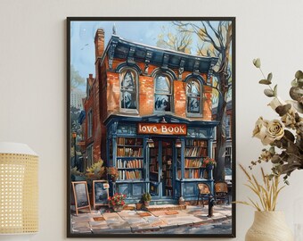 Book Shop Print, Travell City Book Store Poster, Reading Gift, Bookshop Wall Art, Book Art, Library Art, Author Gift Idea, Book Lovers Gift,