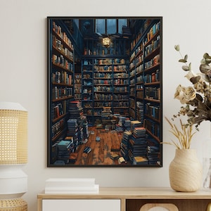 Book Store Print, Bookshop Wall Art, Reading Gift, Book Nook Poster, Library Art, Author Gift Idea Book Lovers Gift, Vintage Library Poster