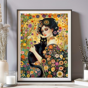 Gustav Klimt Woman and Cat Print, Gustav Klimt Poster, Gustav Klimt Home Decor, Vintage Poster, Klimt Woman Art Print, Famous Woman Wall Art