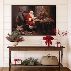 Santa Clause Reading Wall Art, Vintage Christmas Holiday Decor, Cottagecore Wall Decor. Vintage Santa Oil Paint Poster, Santa Clause Poster