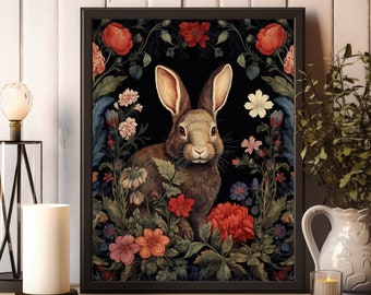 William Morris Print, William Morris Exhibition Print, William Morris Rabbit Poster, William Morris Vintage Art, Floral Art, Bunny Wall Art