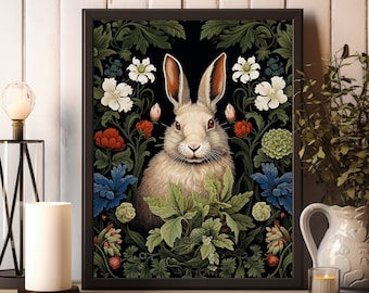 William Morris Print, William Morris Rabbit Poster, William Morris Exhibition Print, William Morris Vintage Art, Floral Art, Bunny Wall Art