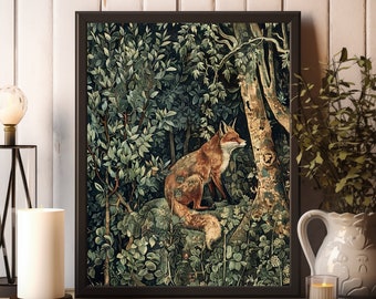 William Morris Fox Prints, William Morris Exhibition Print, Dark William Morris Poster, Vintage Wall Art, Textiles Art, Dark Forest Poster