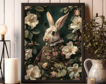 William Morris Print, William Morris Exhibition Print, Rabbit Portrait Print William Morris Poster, William Morris Vintage Art, Floral Art